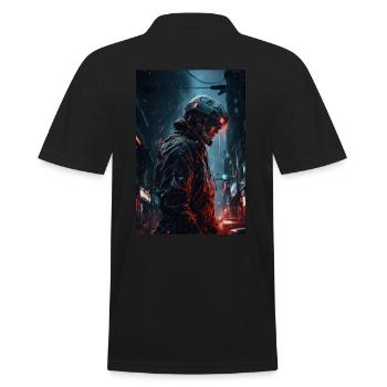 Neon Cyber Future Warrior #4 - Männer Poloshirt - Schwarz - Hinten - Kai (181cm)