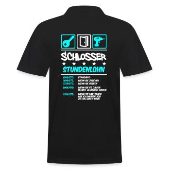 Stundenlohn | Schlosser Schlüsseldienst - Männer Poloshirt - Schwarz - Hinten - Kai (181cm)