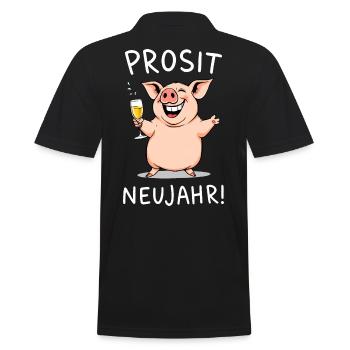 Silvester lustig Prosit Neujahr Schwein Prost Sekt - Männer Poloshirt - Schwarz - Hinten - Kai (181cm)