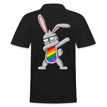 LGBTQIA+ Dabbing Hase - Regenbogen Dab Tanz - Männer Poloshirt - Schwarz - Hinten - Kai (181cm)