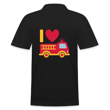 I love firefighters (fire truck with ladder) - Men's Polo Shirt - black - Back - Kai (181cm)