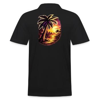 Palmen am Neon Sonnenuntergang Zoopy - Männer Poloshirt - Schwarz - Hinten - Kai (181cm)