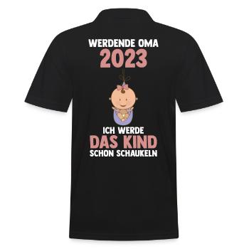 Großmutter 2023 Schwanger Werdende Oma - Männer Poloshirt - Schwarz - Hinten - Kai (181cm)