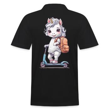Unicorn Student Schoolchild with Scooter School Design - Men's Polo Shirt - black - Back - Kai (181cm)