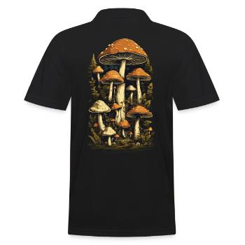 Retro Forest Mushrooms Aesthetics Mushroom Design - Men's Polo Shirt - black - Back - Kai (181cm)