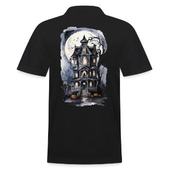 Witch House Full Moon Bat Spell Pumpkin Art - Men's Polo Shirt - black - Back - Kai (181cm)