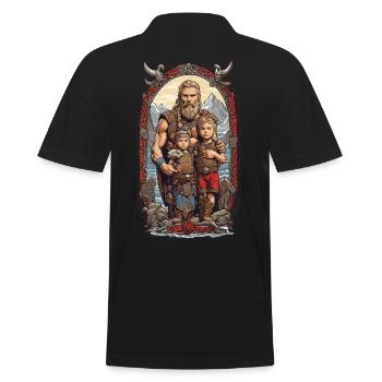Nordischer Wikinger Vater und Kinder Design - Männer Poloshirt - Schwarz - Hinten - Kai (181cm)