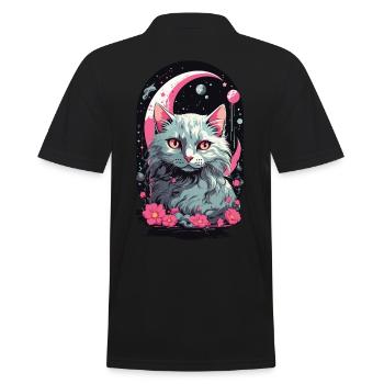 Gothic Pastel Magic Cat Night Aesthetic - Men's Polo Shirt - black - Back - Kai (181cm)