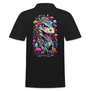 Psychedelischer Dinosaurier Pilz Weirdcore Kunst - Männer Poloshirt - Schwarz - Hinten - Kai (181cm)