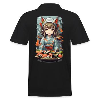 Maître sushi Kawaii Anime avec des oreilles de chat - Polo Homme - noir - Dos - Kai (181cm)