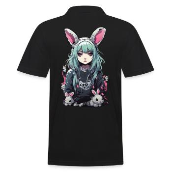 Anime Bunny Gothic e-Girl Vintage Design - Männer Poloshirt - Schwarz - Hinten - Kai (181cm)