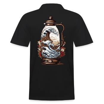 Vintage café vague Japon Design esthétique - Polo Homme - noir - Dos - Kai (181cm)