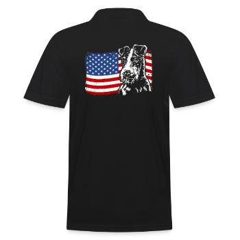 Wire Fox Terrier America Flag Dogs Wilsigns - Men's Polo Shirt - black - Back - Kai (181cm)