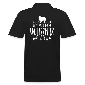 DER MIT WOLFSSPITZ GEHT Hundespruch Hunde - Männer Poloshirt - Schwarz - Hinten - Kai (181cm)