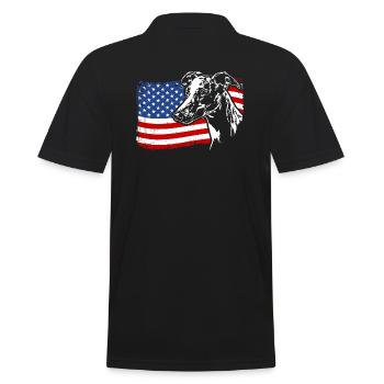 Whippet America Flag Dogs Dog Wilsigns - Men's Polo Shirt - black - Back - Kai (181cm)