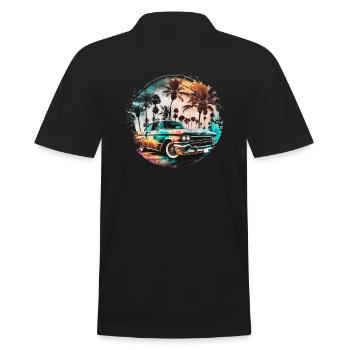 Lowrider im Sonnenuntergang mit Palmen am Strand - Männer Poloshirt - Schwarz - Hinten - Kai (181cm)