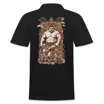 Retro Sumo Wrestler Japanese Martial Arts Collage - Men's Polo Shirt - black - Back - Kai (181cm)