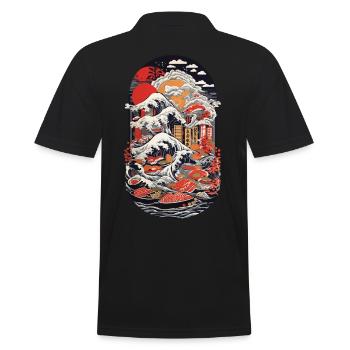 Magistral Sushi Ukiyo-e Kanagawa Art rétro - Polo Homme - noir - Dos - Kai (181cm)