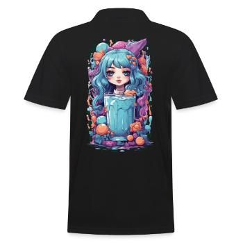 Gothic Kawaii Anime Milkshake Girl Süßigkeiten - Männer Poloshirt - Schwarz - Hinten - Kai (181cm)