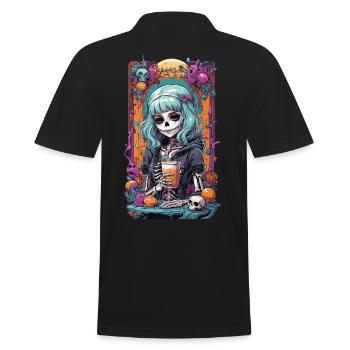 Gothic Girl Pumpkin Spice Latte Fall Design - Men's Polo Shirt - black - Back - Kai (181cm)