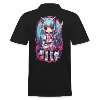Kawaii samouraï chat fille Anime Otaku Design - Polo Homme - noir - Dos - Kai (181cm)