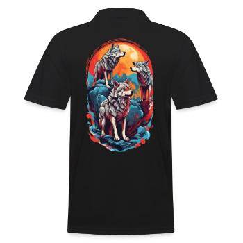 Lustige Wolfsgang Farbenfrohes Mond heulen - Männer Poloshirt - Schwarz - Hinten - Kai (181cm)