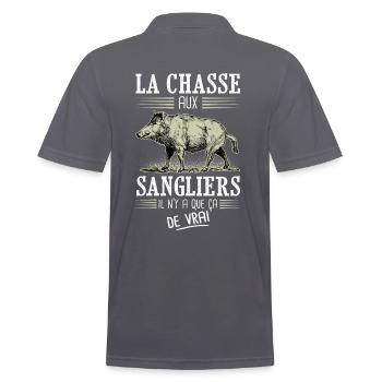 chasse sanglier humour chasseur - Polo Homme - charbon - Dos - Nico (186cm)
