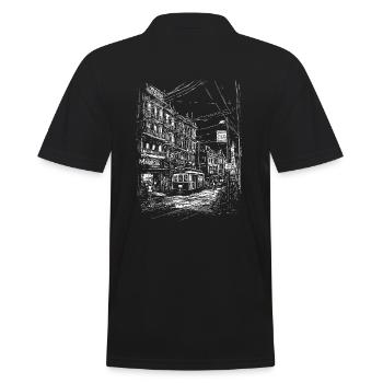 Cityscape relief with tram and electricity pylons - Men's Polo Shirt - black - Back - Kai (181cm)
