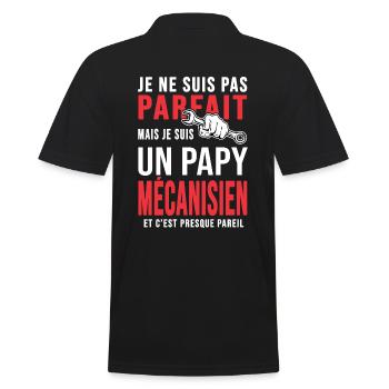 papy mécanisien pas parfait papi mécano mécanique - Polo Homme - noir - Dos - Kai (181cm)