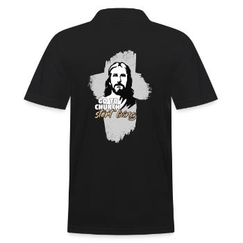 Gehe in die Kirche... Jesus Christus. Pfarrer - Männer Poloshirt - Schwarz - Hinten - Kai (181cm)