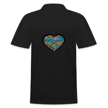 Heart Hearts Heartfelt Birthday Valentine - Men's Polo Shirt - black - Back - Kai (181cm)