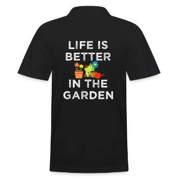 Gartenleben ist besser im Garten Geschenkgarten - Männer Poloshirt - Schwarz - Hinten - Kai (181cm)