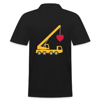 ★ Designfarben änderbar ★ Fahrzeugkran mit Herz - Männer Poloshirt - Schwarz - Hinten - Kai (181cm)