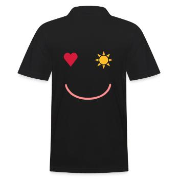 ★ Designfarben änderbar ★ Lächelndes Gesicht - Männer Poloshirt - Schwarz - Hinten - Kai (181cm)
