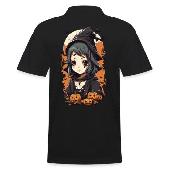 Anime Stil Okkulte kleine Halloween Hexe - Männer Poloshirt - Schwarz - Hinten - Kai (181cm)