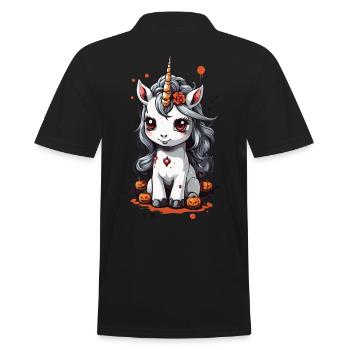 Süßes Halloween Einhorn Grusel und Magie - Männer Poloshirt - Schwarz - Hinten - Kai (181cm)