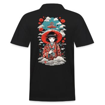 Japan Yokai Umbrella Vintage Demon Art Style - Men's Polo Shirt - black - Back - Kai (181cm)