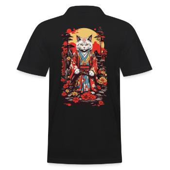 Kimono tragende Katze Shogun Ästhetik Japan Design - Männer Poloshirt - Schwarz - Hinten - Kai (181cm)