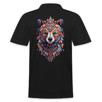 Spirit Bear Meditation Yoga Mandala Feather Design - Men's Polo Shirt - black - Back - Kai (181cm)