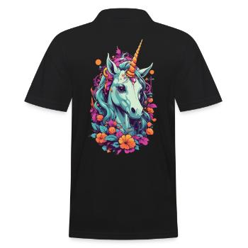 Magical Unicorn in Pastel Rainbow Colors - Men's Polo Shirt - black - Back - Kai (181cm)