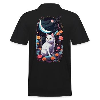 Mystical Night Cats Pastel Gothic Design - Men's Polo Shirt - black - Back - Kai (181cm)