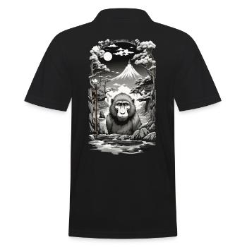 Asian Monkey Ukiyo-E Hot Spring Design - Men's Polo Shirt - black - Back - Kai (181cm)