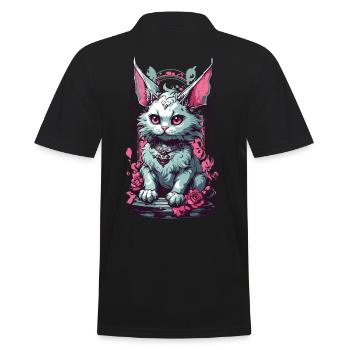 Gothic Pastell Katze Aesthetic Streetwear - Männer Poloshirt - Schwarz - Hinten - Kai (181cm)