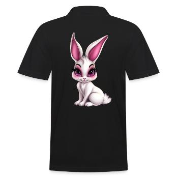süßes weißes und rosa pink Kaninchen Hase :) - Männer Poloshirt - Schwarz - Hinten - Kai (181cm)