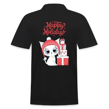 katze weihnachten- Frohe Weihnachten Katzen tshirt - Männer Poloshirt - Schwarz - Hinten - Kai (181cm)