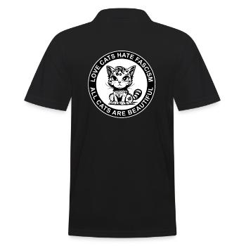 LOVE CATS HATE FASCISM - ALL CATS ARE BEAUTIFUL - Men's Polo Shirt - black - Back - Kai (181cm)
