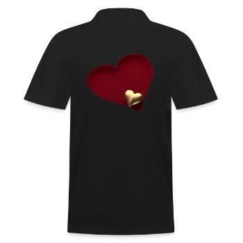 Golden heart in red heart oblique from above - Men's Polo Shirt - black - Back - Kai (181cm)