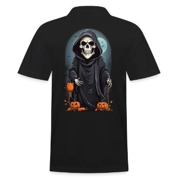 Cartoon Skelett Grim Reaper Halloween Design - Männer Poloshirt - Schwarz - Hinten - Kai (181cm)