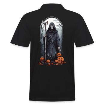 Retro Grim Reaper Pumpkin Halloween Horror Design - Men's Polo Shirt - black - Back - Kai (181cm)