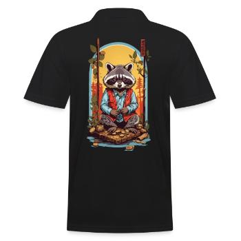 Raton laveur chanceux Japon rétro Kanji Design Style - Polo Homme - noir - Dos - Kai (181cm)